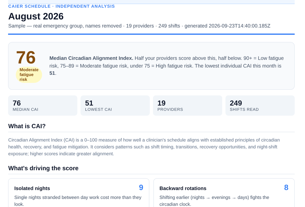 Thumbnail of a real anonymized schedule analysis report